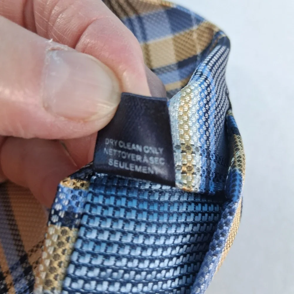 Ben Sherman Necktie Men OS Blue Tan Plaid Classic Woven Textured Polyester Tie